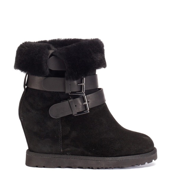 Ash Yes Boot Black Shearling and Suede with Hidden Wedge Size 5.5 - Picture 1 of 12